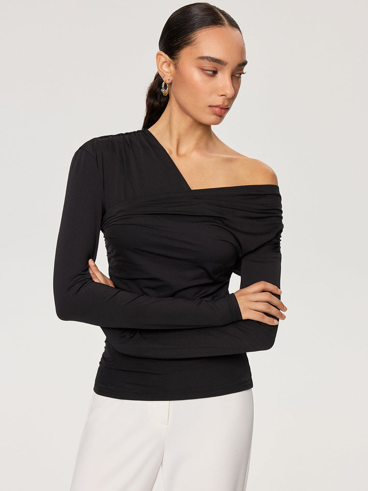 Off-Shoulder Ruched T-Shirt  Liora Lane Boutique T-Shirts