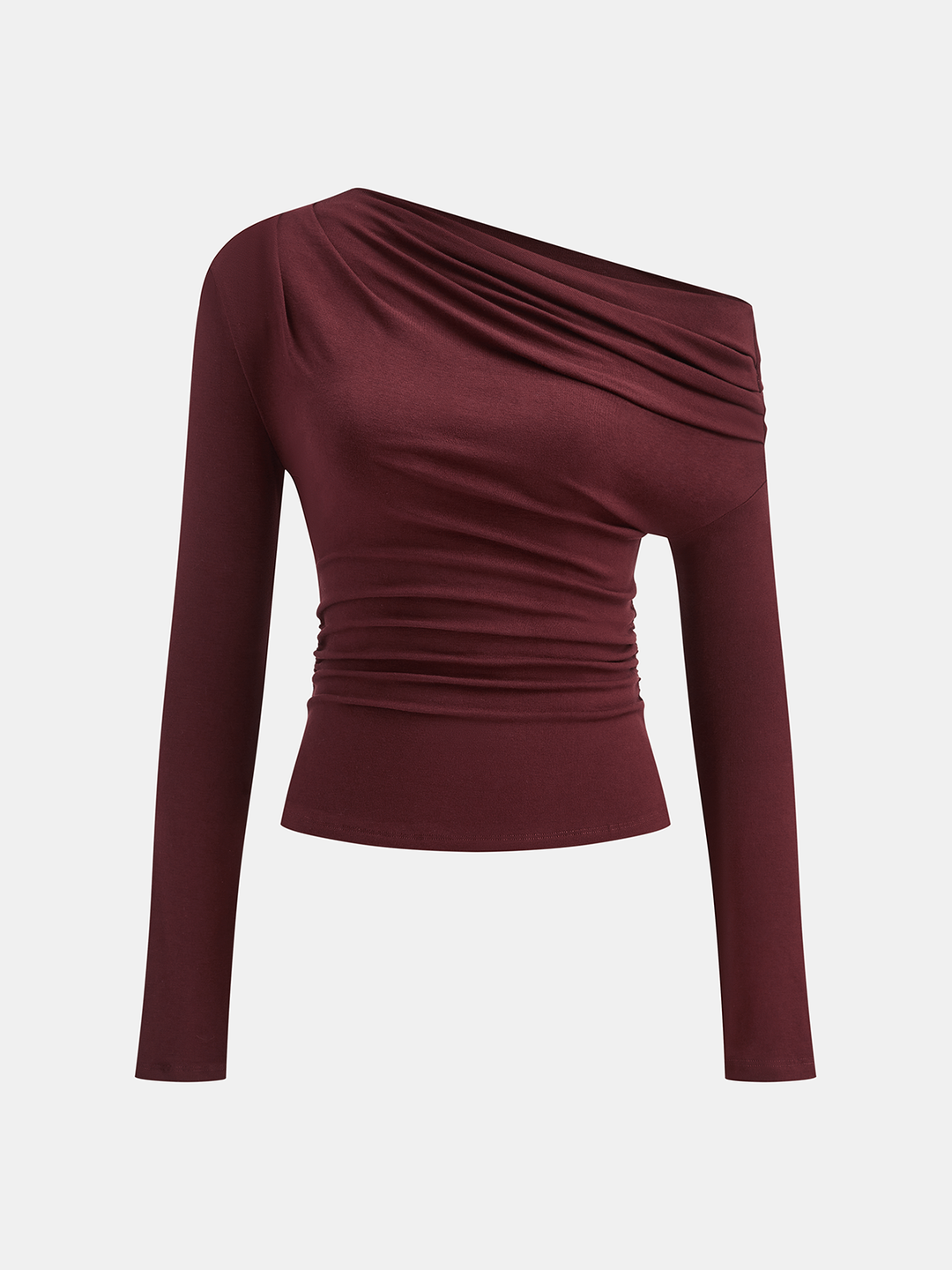 Asymmetric Draped One-Shoulder T-Shirt  Liora Lane Boutique T-Shirts Burgundy / XL 29.00
