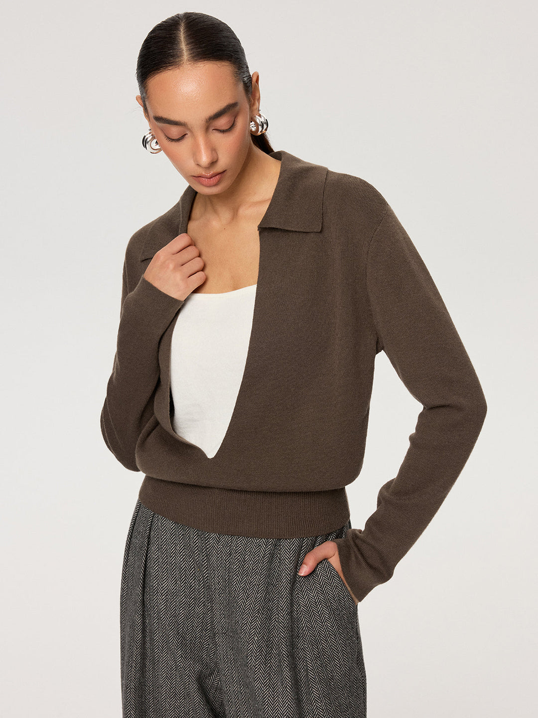 2 in 1 Color-Block Wool Blend Polo Collar Sweater  Liora Lane Boutique Sweaters