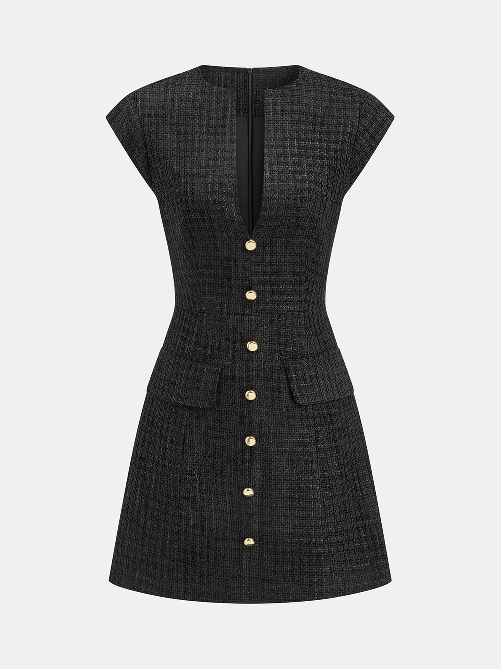Metal Button Tweed Sleeveless Mini Dress  Liora Lane Boutique Dresses