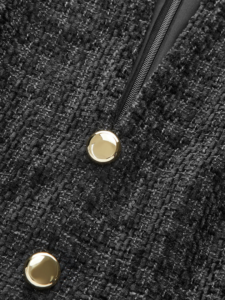 Metal Button Tweed Sleeveless Mini Dress  Liora Lane Boutique Dresses