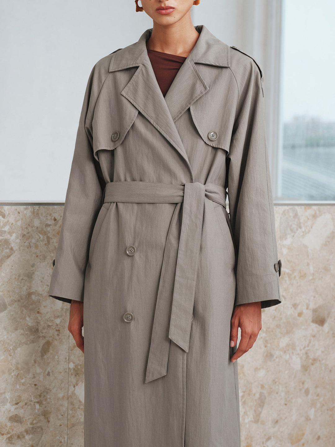 Cotton Oversize Long Trench Coat with Belt  Liora Lane Boutique Trench Coats