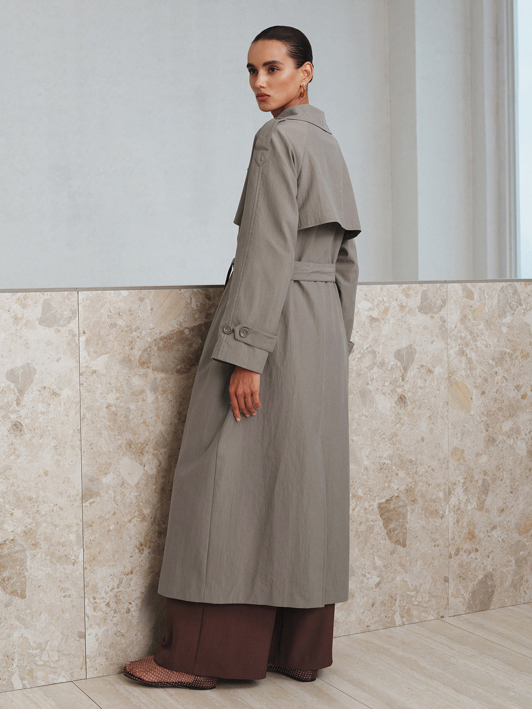 Cotton Oversize Long Trench Coat with Belt  Liora Lane Boutique Trench Coats