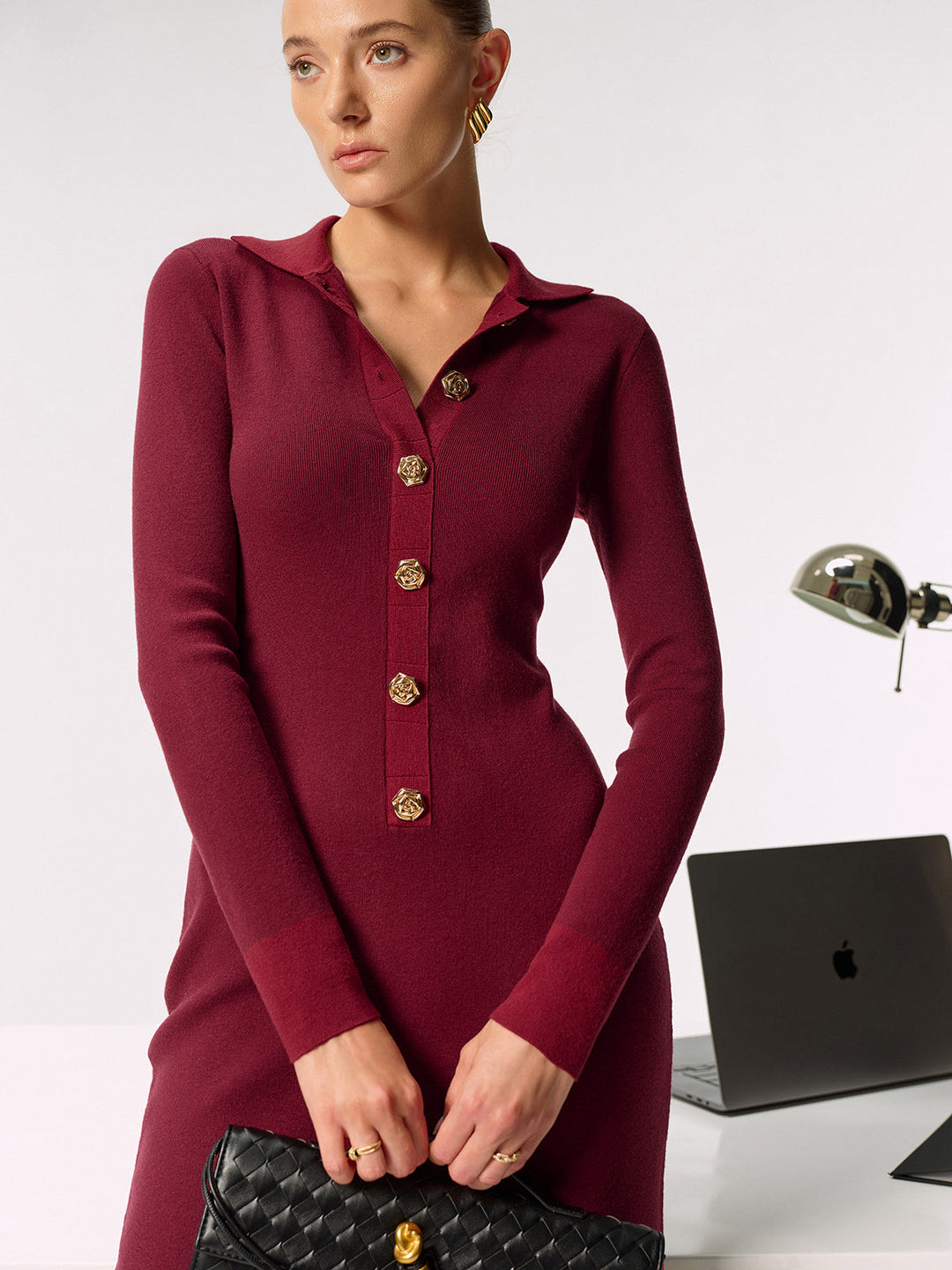 Shirt Collar Metal Button Knit Maxi Dress  Liora Lane Boutique Sweater Dresses