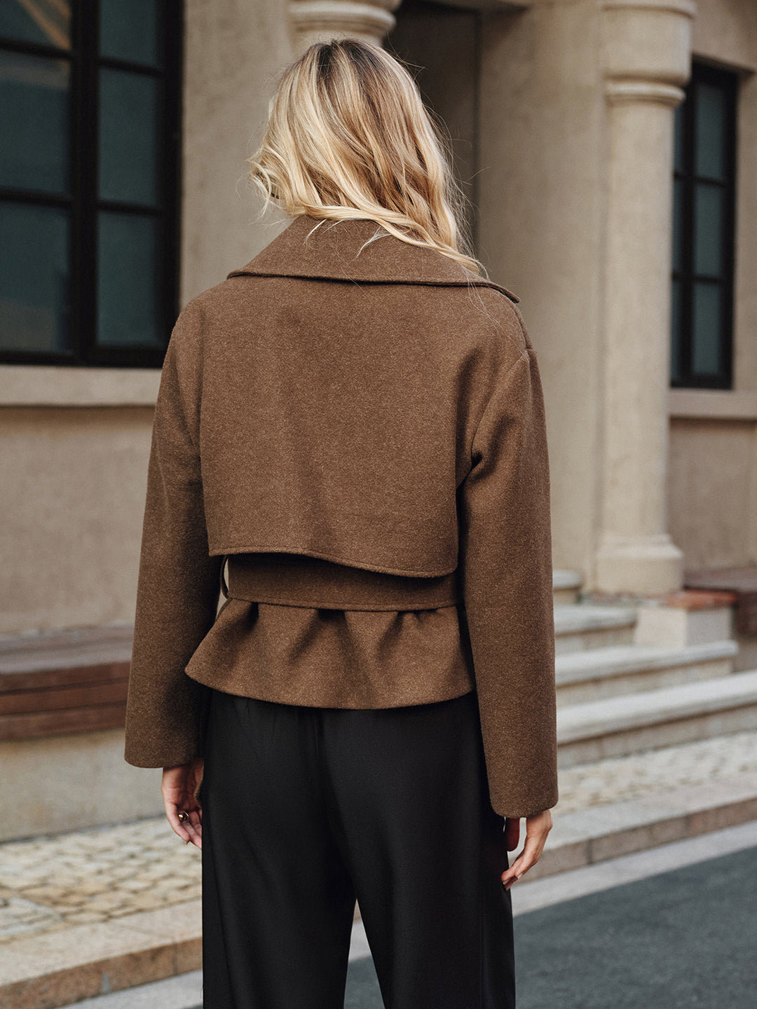 Belted Double-Breasted Tweed Coat  Liora Lane Boutique Wool Coats