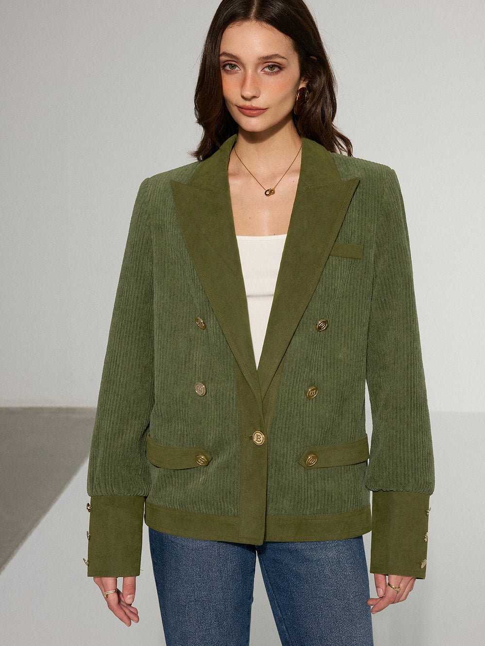 Corduroy Lapel Metal Button Blazer  Liora Lane Boutique Cardigans