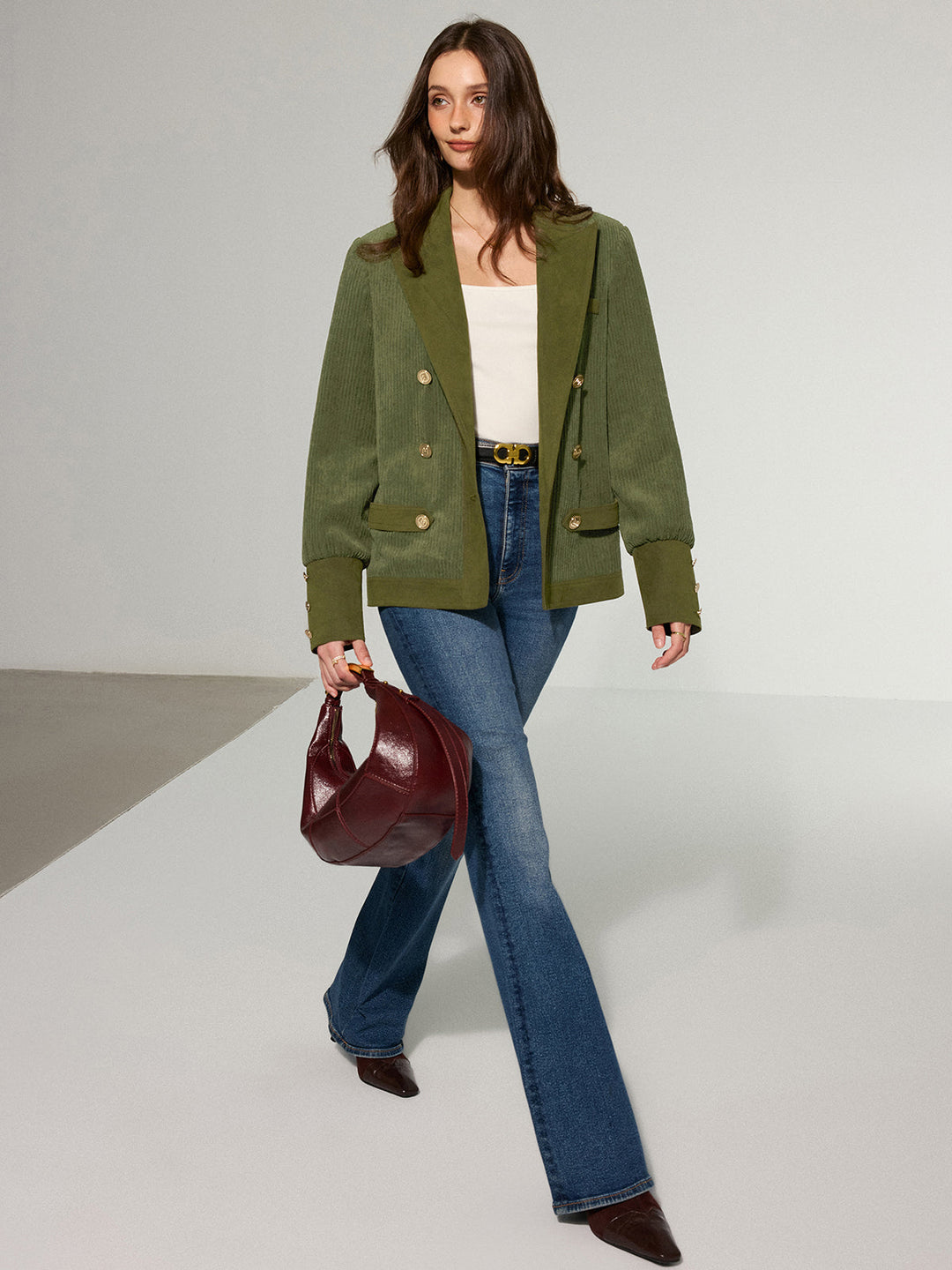 Corduroy Lapel Metal Button Blazer  Liora Lane Boutique Cardigans ArmyGreen / XL 74.00