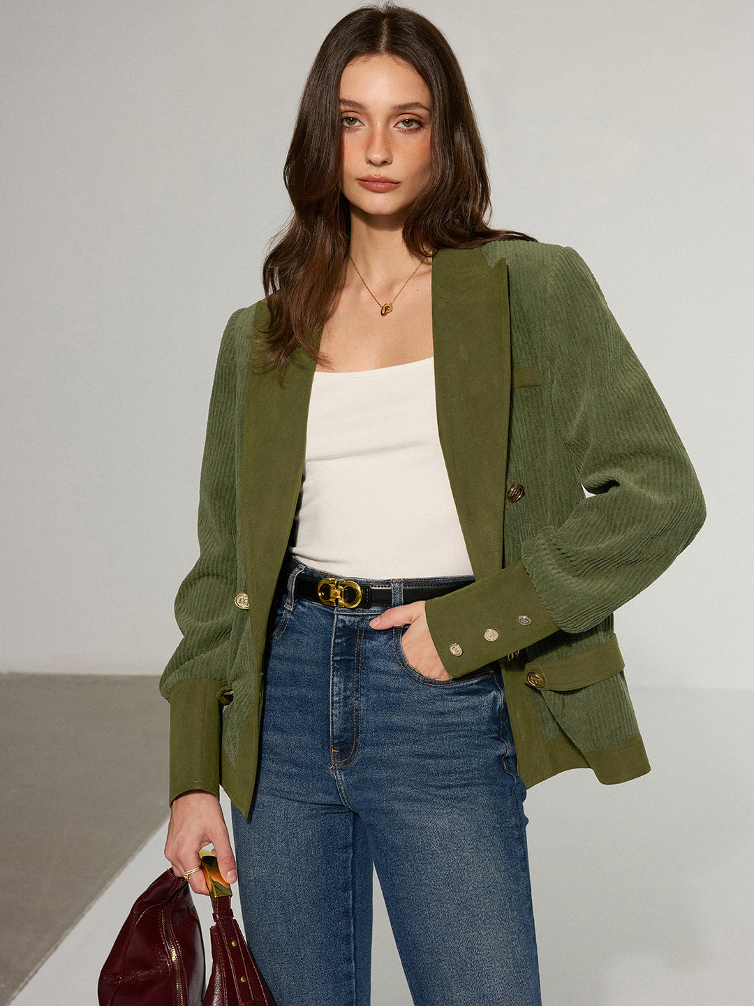 Corduroy Lapel Metal Button Blazer  Liora Lane Boutique Cardigans