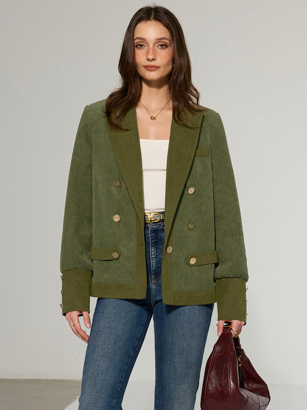 Corduroy Lapel Metal Button Blazer  Liora Lane Boutique Cardigans