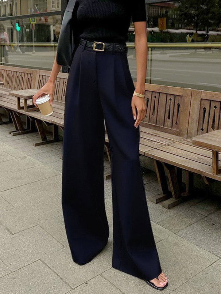 Solid Wide Leg Pants Without Belt  Liora Lane Boutique Pants Dark Navy / XL 49.00