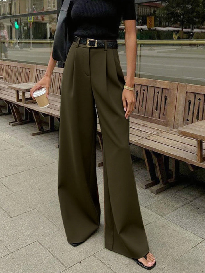 Solid Wide Leg Pants Without Belt  Liora Lane Boutique Pants Army Green / XL 49.00