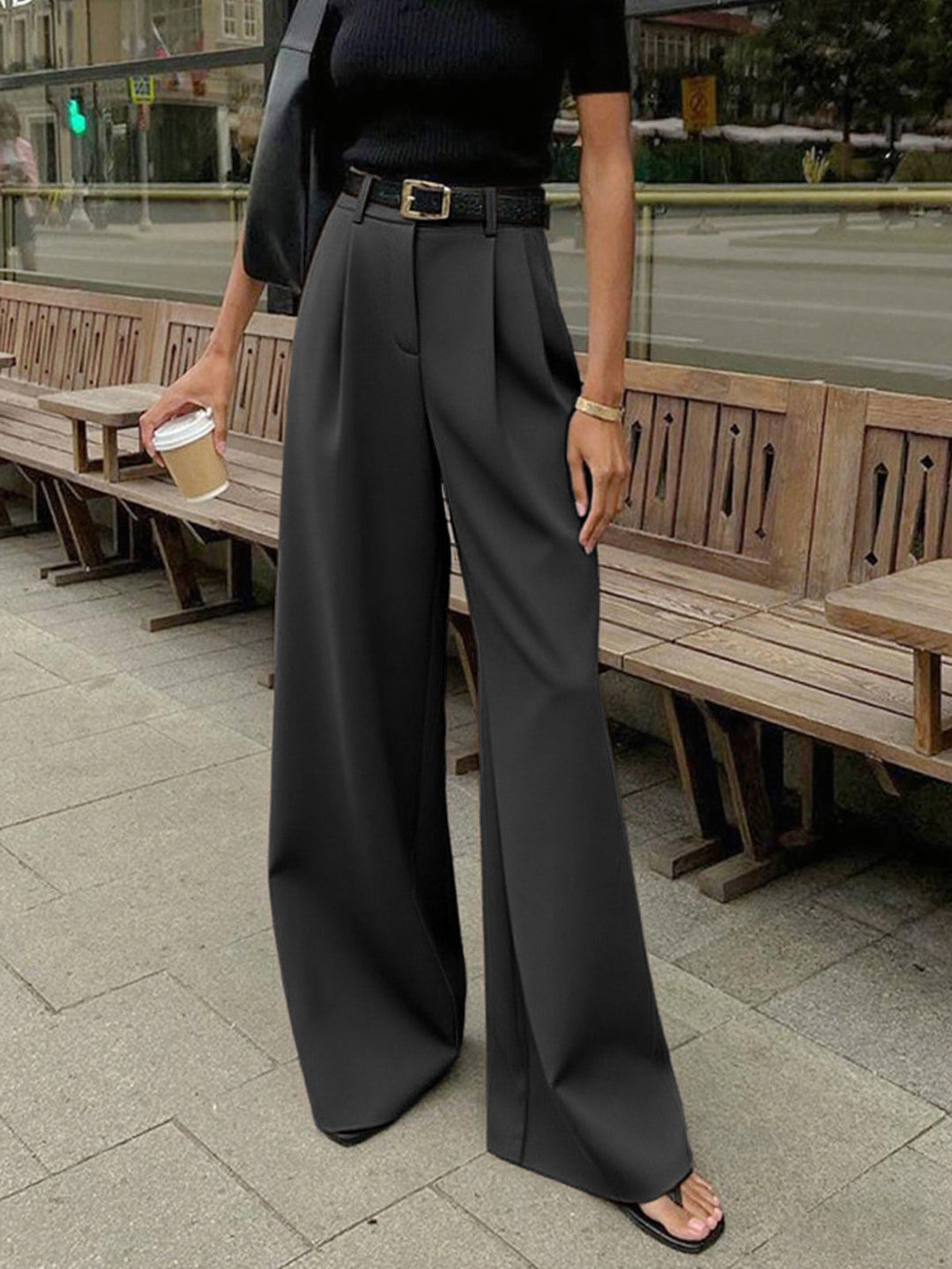 Solid Wide Leg Pants Without Belt  Liora Lane Boutique Pants Grey / XL 49.00