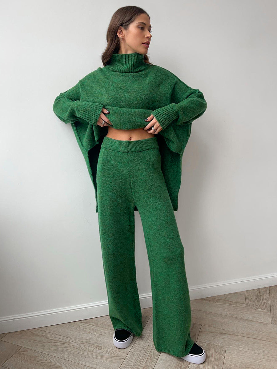 Plain Turtleneck Knit Pants Set  Liora Lane Boutique Pant Sets Green / XL 177.99