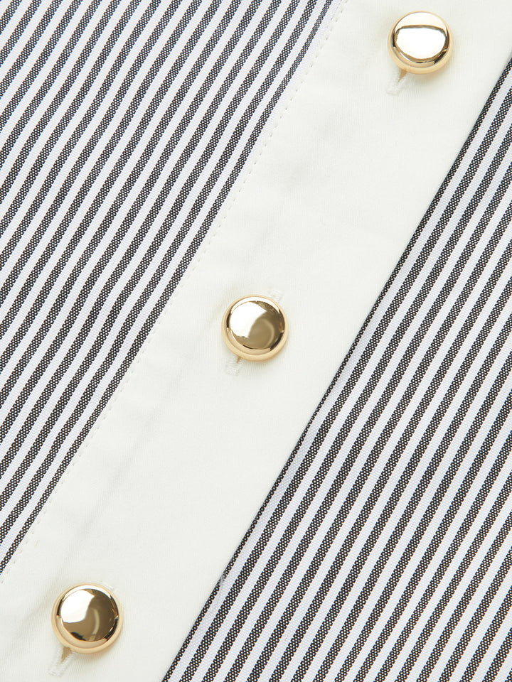 Contrast Trim Striped Belted Shirt Dress  Liora Lane Boutique Dresses