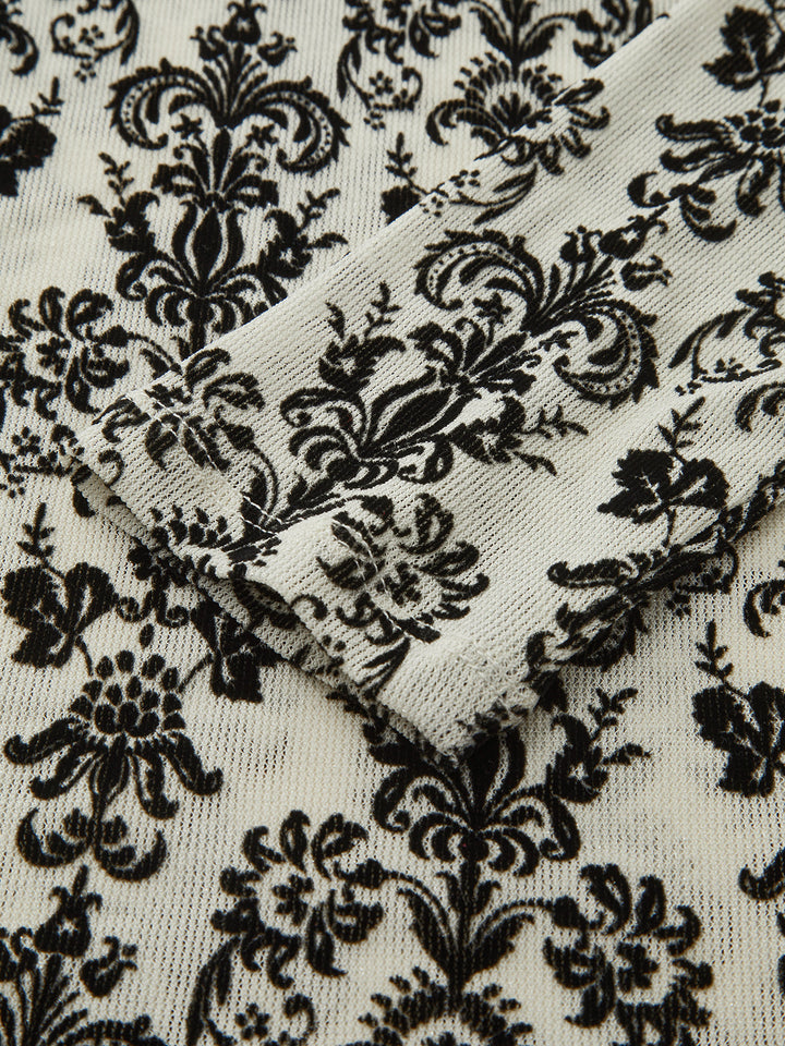 Damask Print Mock Neck T-Shirt  Liora Lane Boutique T-Shirts