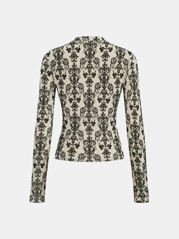 Damask Print Mock Neck T-Shirt  Liora Lane Boutique T-Shirts