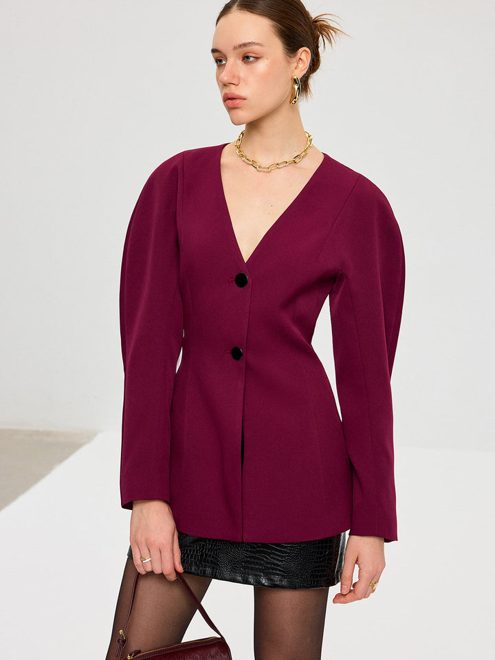 Puff Sleeve V-Neck Blazer  Liora Lane Boutique Blazers