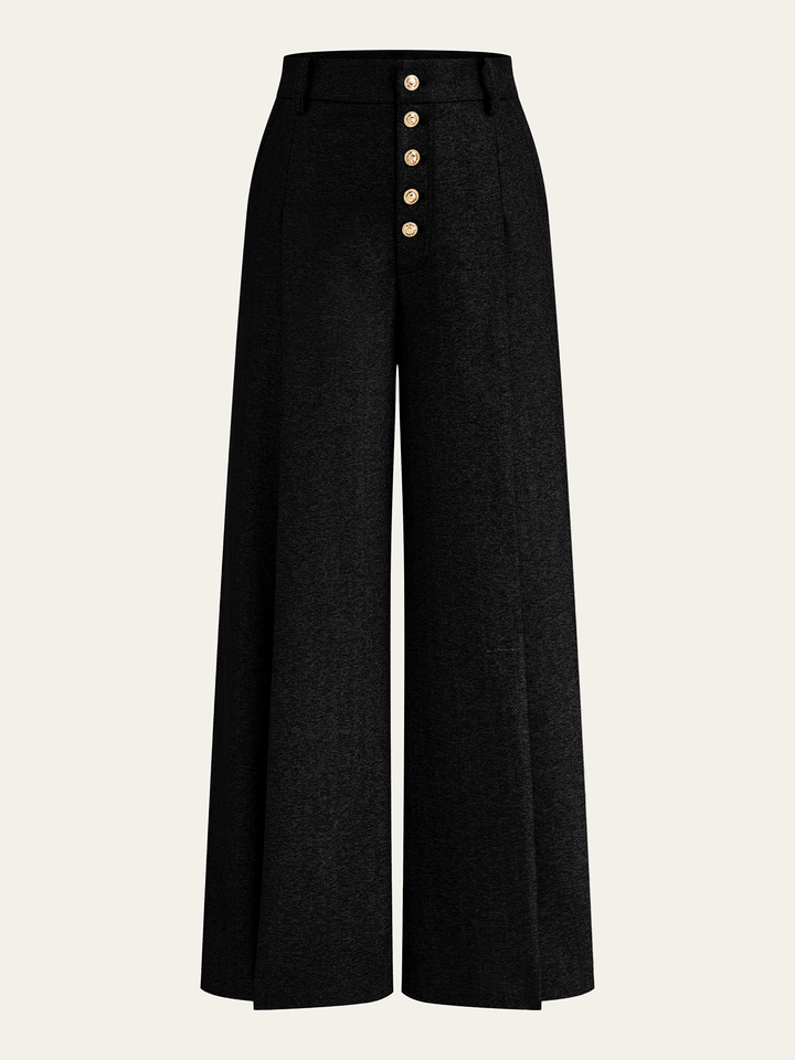 High-Waisted Button-Front Wide-Leg Pants  Liora Lane Boutique Pants Black / XL 68.00
