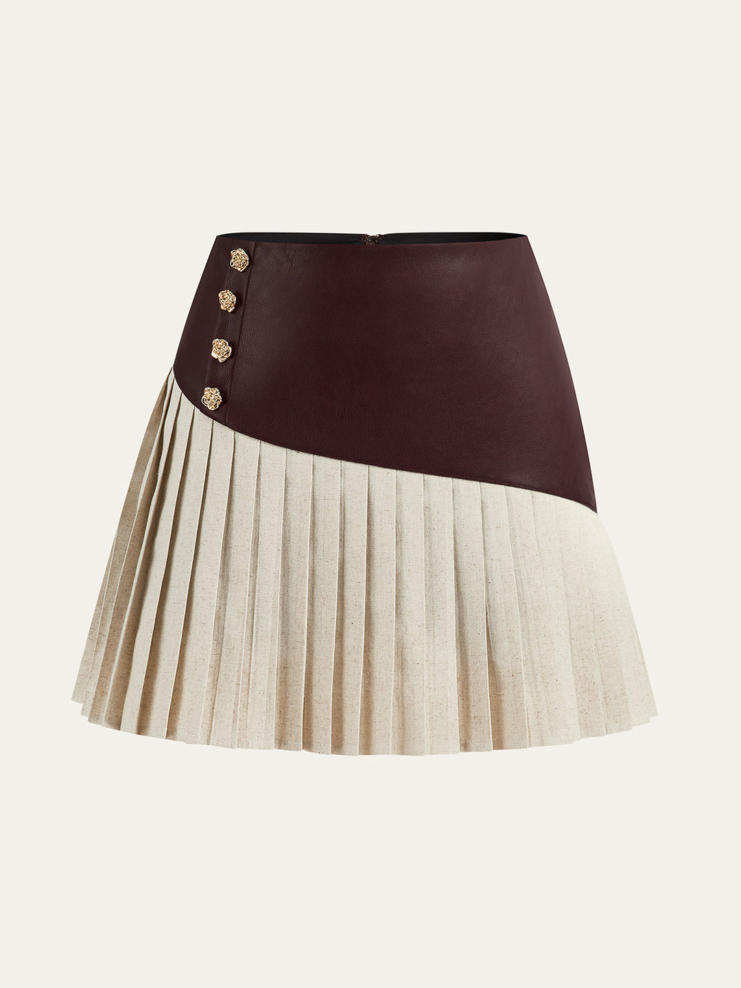 PU Panel Cotton & Linen Pleated Mini Skirt  Liora Lane Boutique Skirts Burgundy / XL 39.00