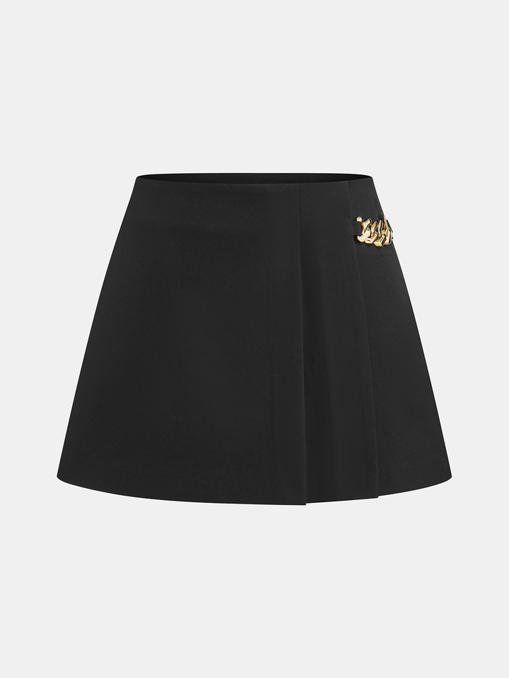 Chain Detail Pleat Skorts  Liora Lane Boutique Shorts Black / XL 29.00