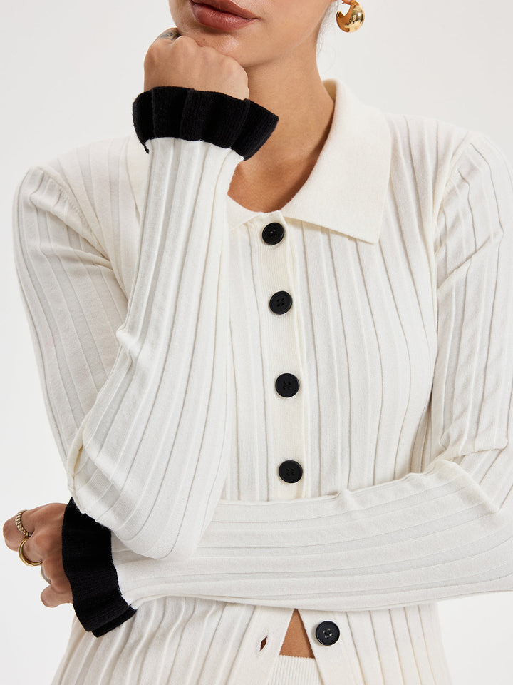Rib-knit Cardigan with Contrasting Ruffles  Liora Lane Boutique Cardigans
