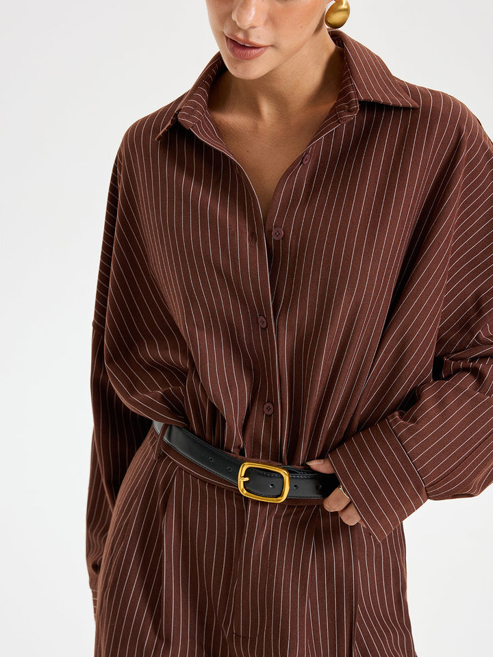 Shirt Collar Pinstripe Long Sleeve Bodysuit  Liora Lane Boutique Bodysuits