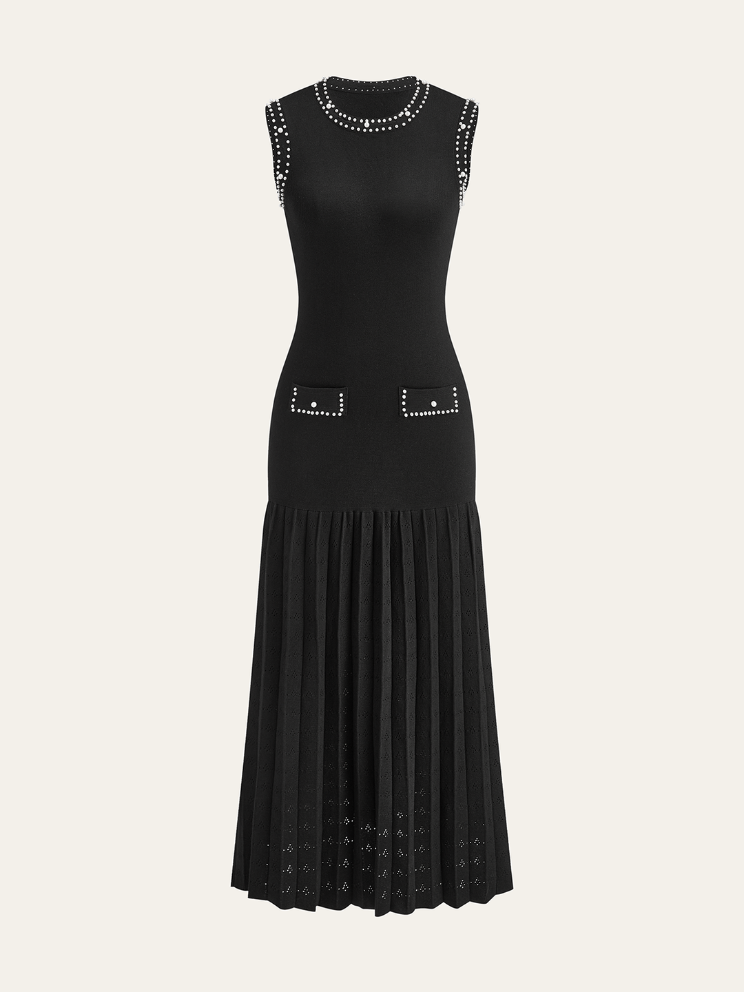 Pearl Trimmed Knit Midi Dress  Liora Lane Boutique Sweater Dresses Black / XL 142.99
