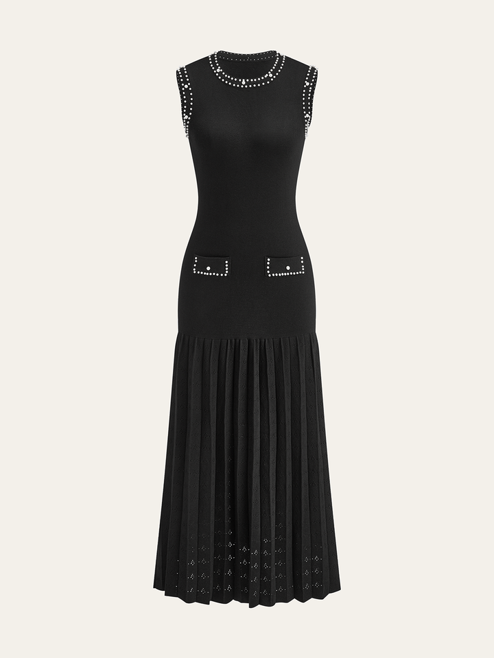 Pearl Trimmed Knit Midi Dress  Liora Lane Boutique Sweater Dresses Black / XL 142.99