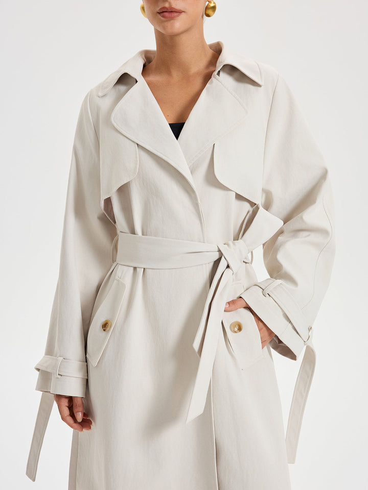 Belted Double-breasted Trench Coat  Liora Lane Boutique Trench Coats