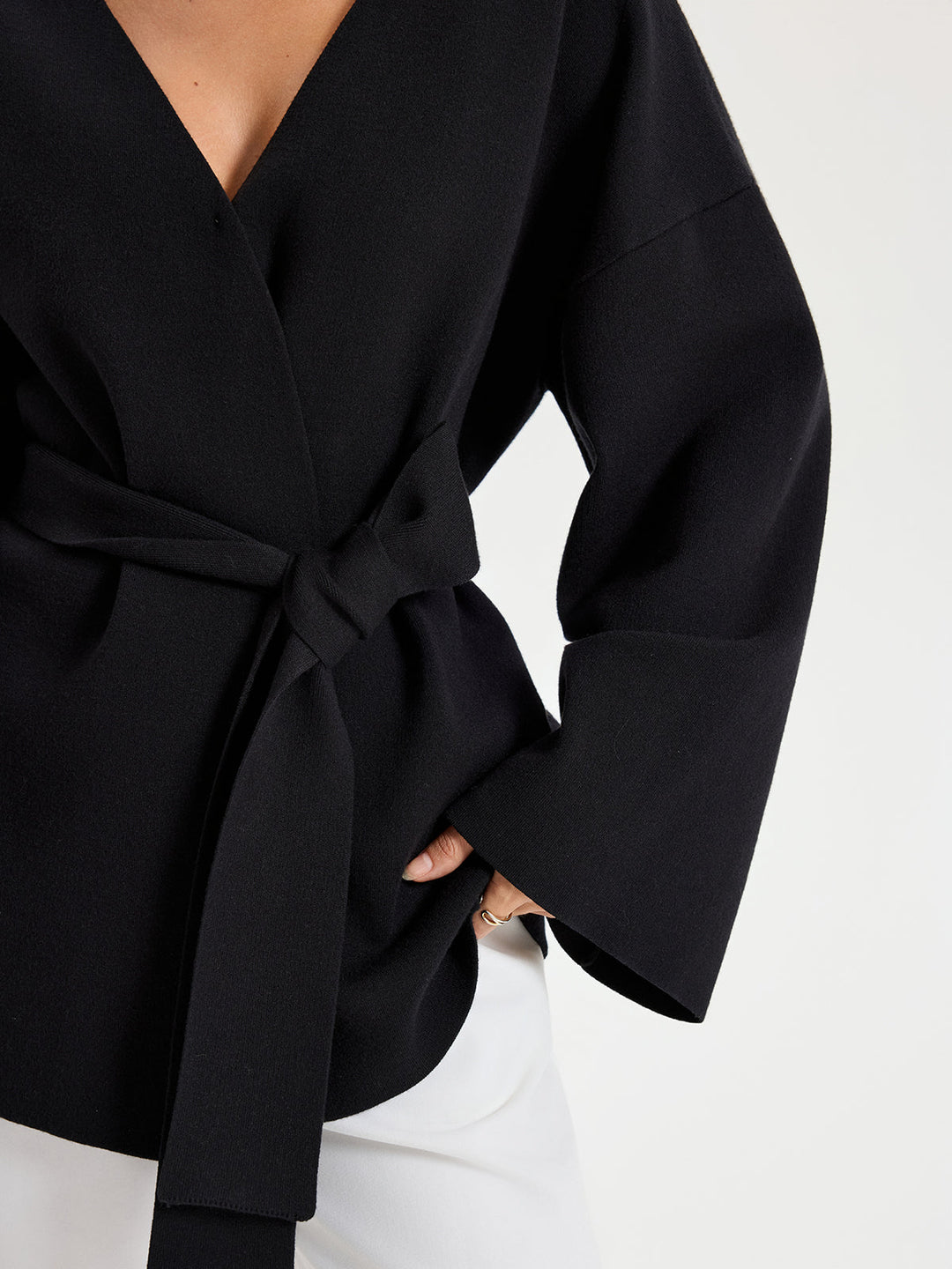 Belted V-neck Kimono Cardigan  Liora Lane Boutique Knit Outerwear