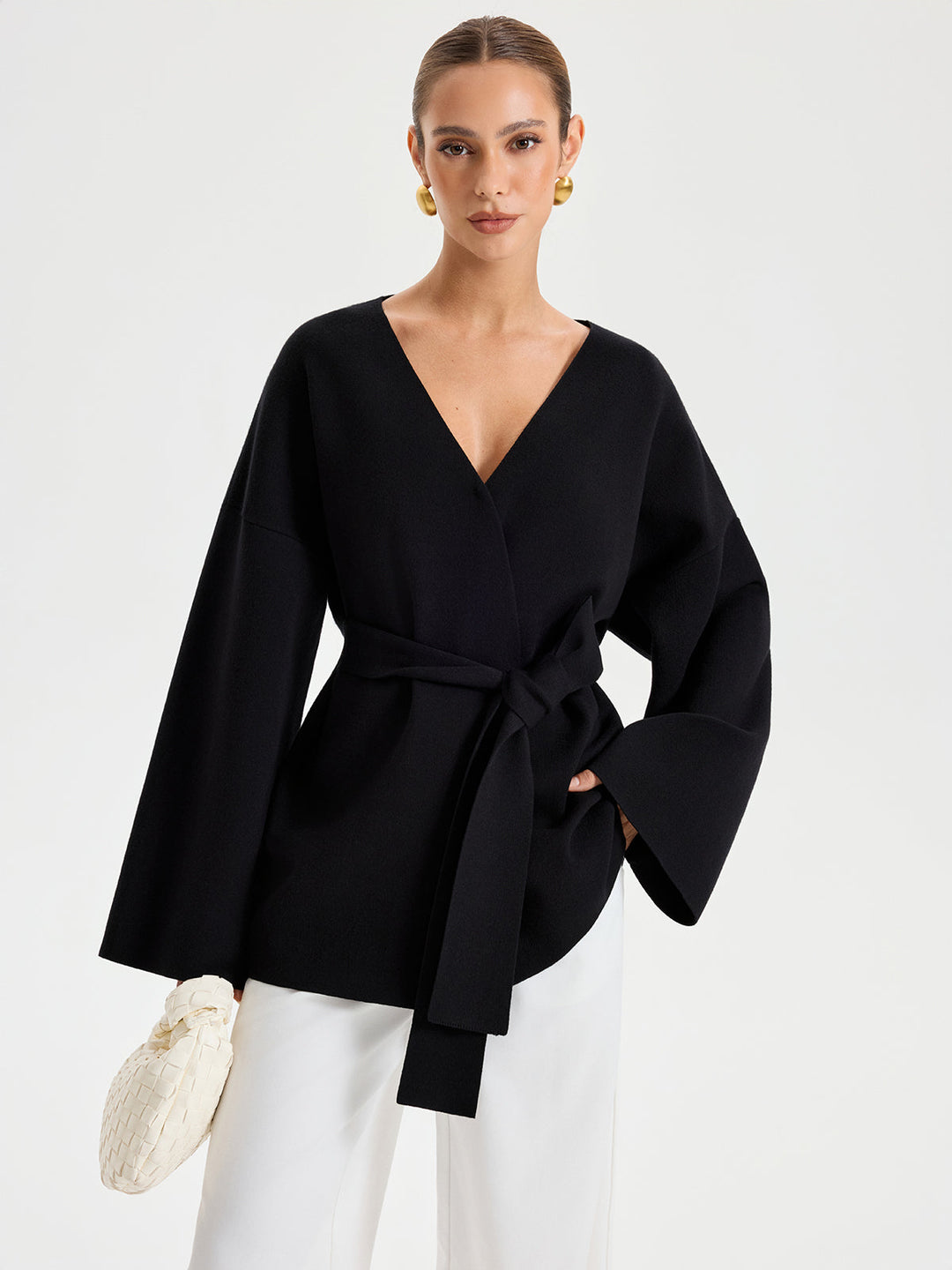 Belted V-neck Kimono Cardigan  Liora Lane Boutique Knit Outerwear
