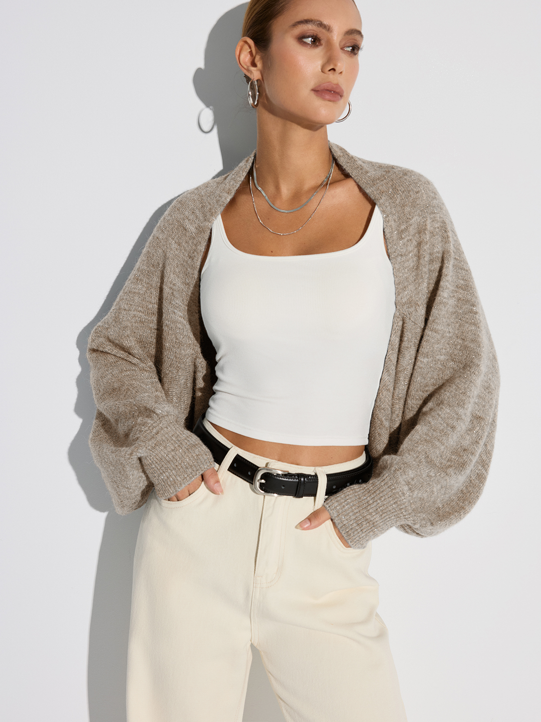 Wool Blend Oversized Batwing Sleeve Cardigan  Liora Lane Boutique Cardigans Khaki / XL 44.00