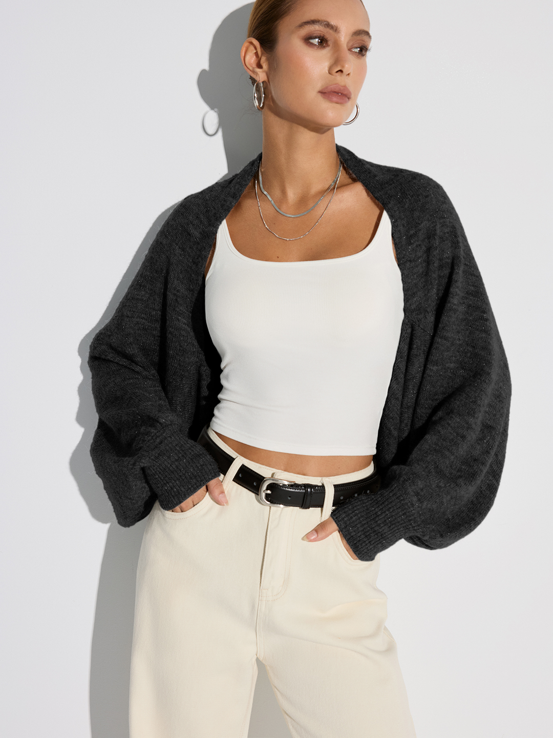 Wool Blend Oversized Batwing Sleeve Cardigan  Liora Lane Boutique Cardigans Black / XL 44.00