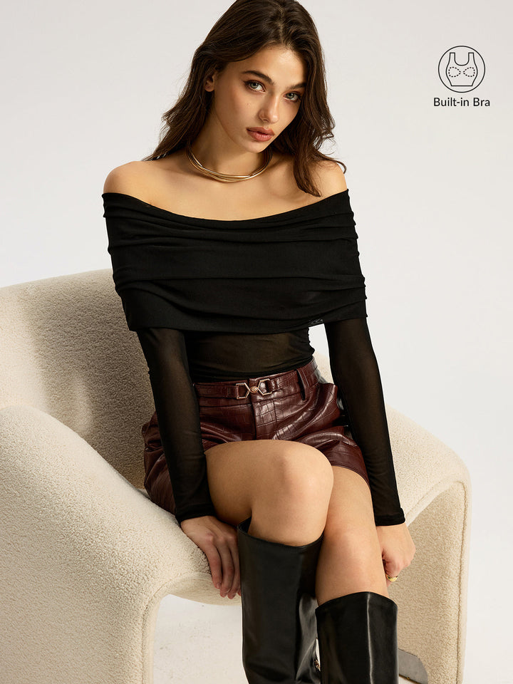 Bra-Free Off-Shoulder Long Sleeve T-Shirt  Liora Lane Boutique T-Shirts Black / XL 28.00