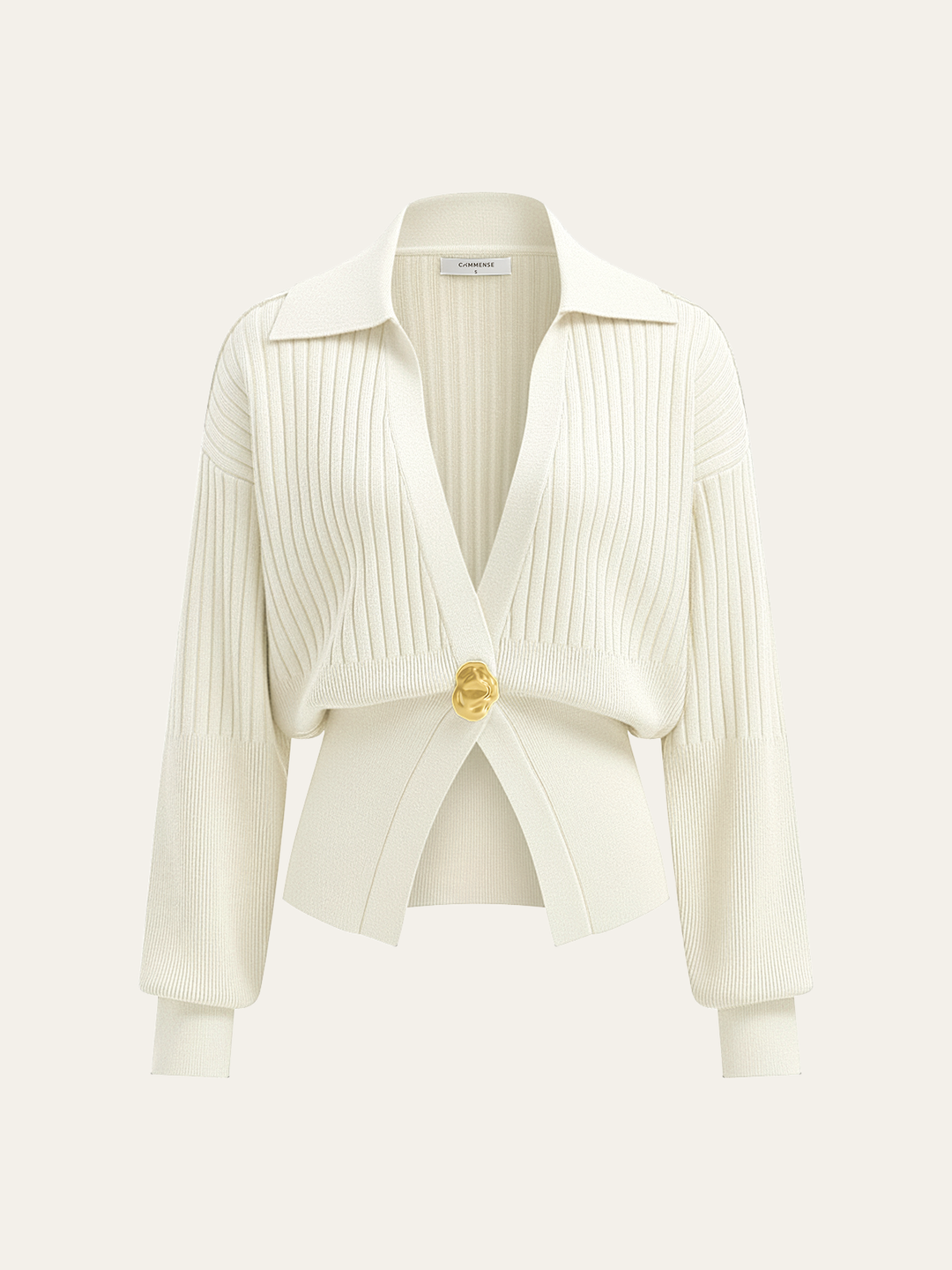Ribbed Collared Metal Button Cardigan  Liora Lane Boutique Cardigans White / XL 58.00