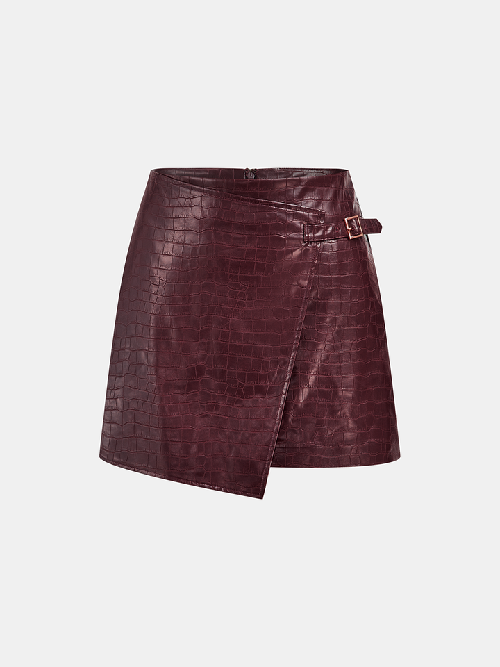 Crocodile Embossed PU Leather Mini Skirt  Liora Lane Boutique Skirts Dark Brown / XL 42.00