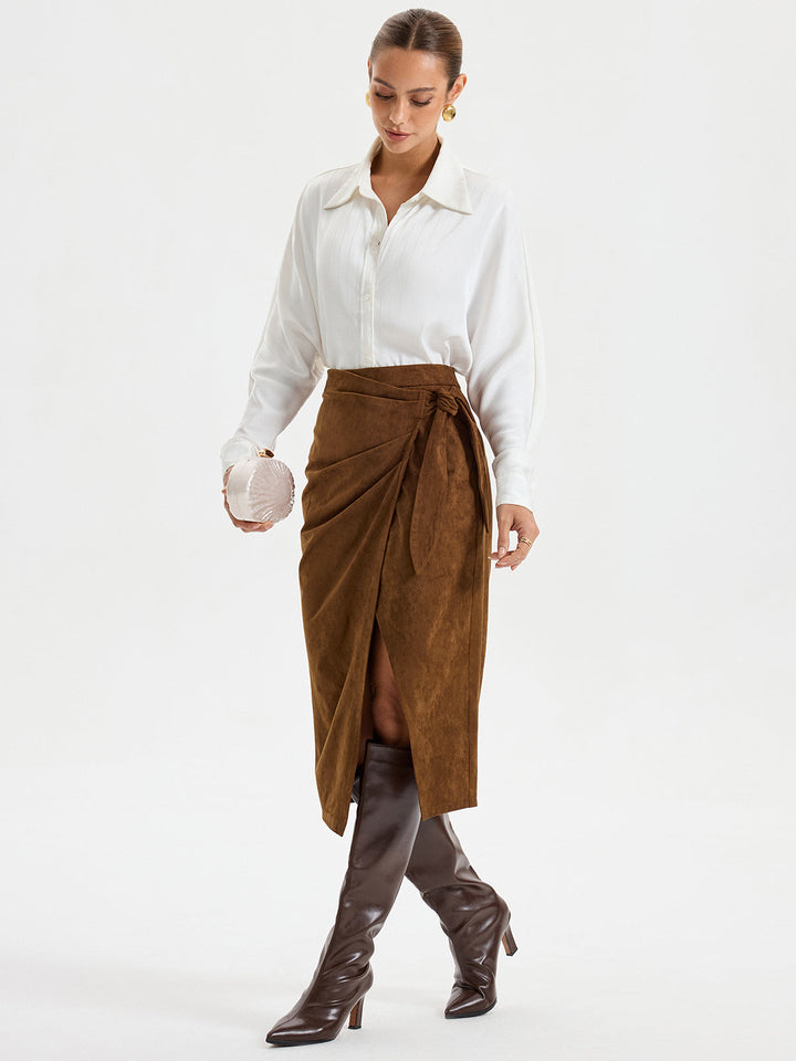 Tie Knot Suede Skirt  Liora Lane Boutique Skirts