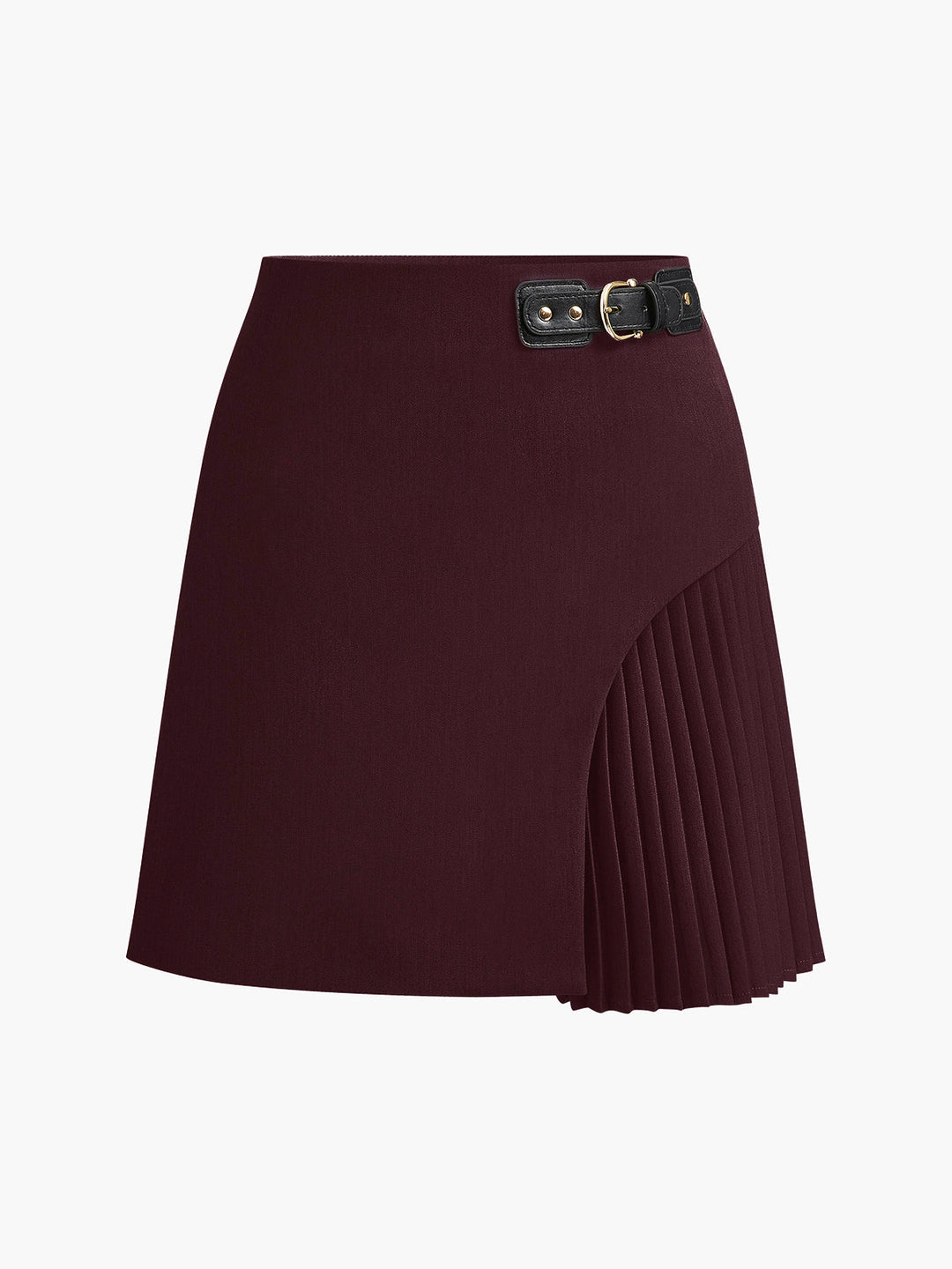 Side Pleated Buckle Belted Skirt  Liora Lane Boutique Skirts Dark Brown / XL 39.00