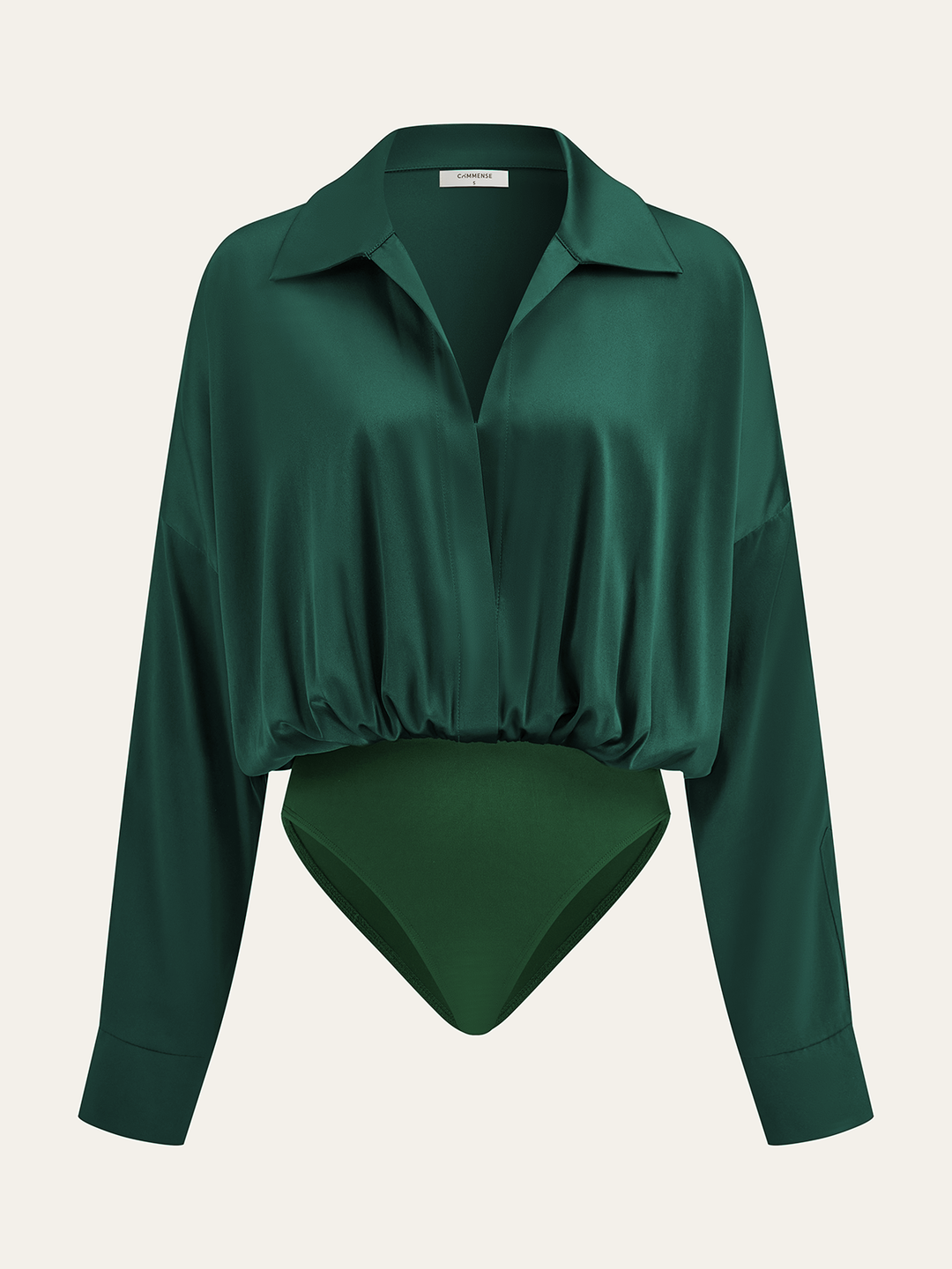Satin Collared Long Sleeve Bodysuit  Liora Lane Boutique Bodysuits Green / XL 35.00
