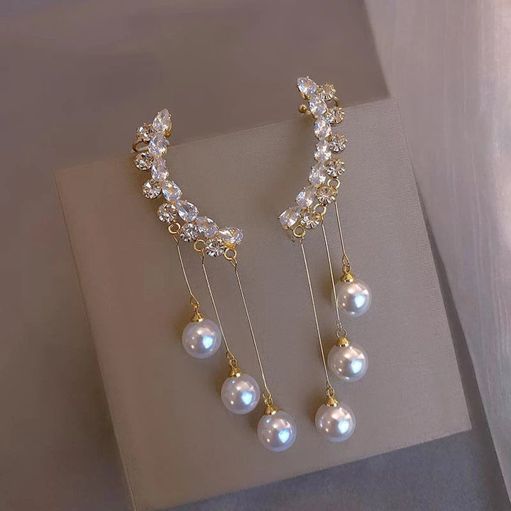 Gold Pendant Earrings with Zircon and Pearl Jasmine's Boutique Australia