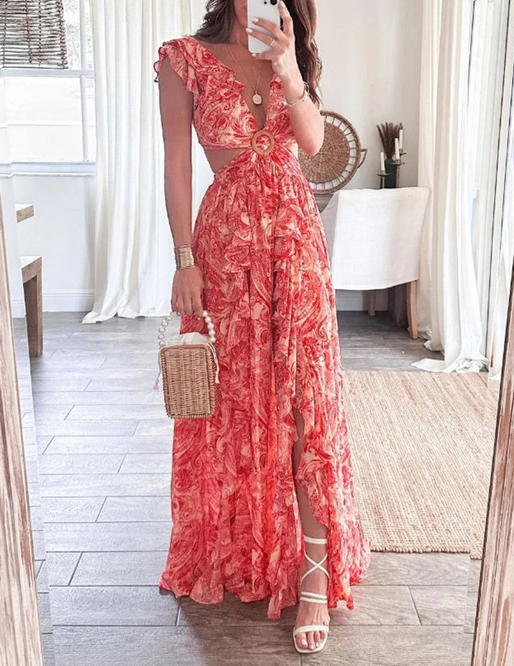 Ruffled Butterfly Sleeve Print Dress Jasmine's Boutique Australia