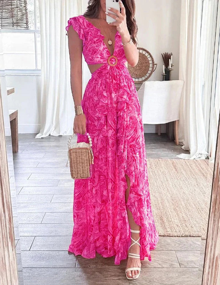 Ruffled Butterfly Sleeve Print Dress Jasmine's Boutique Australia