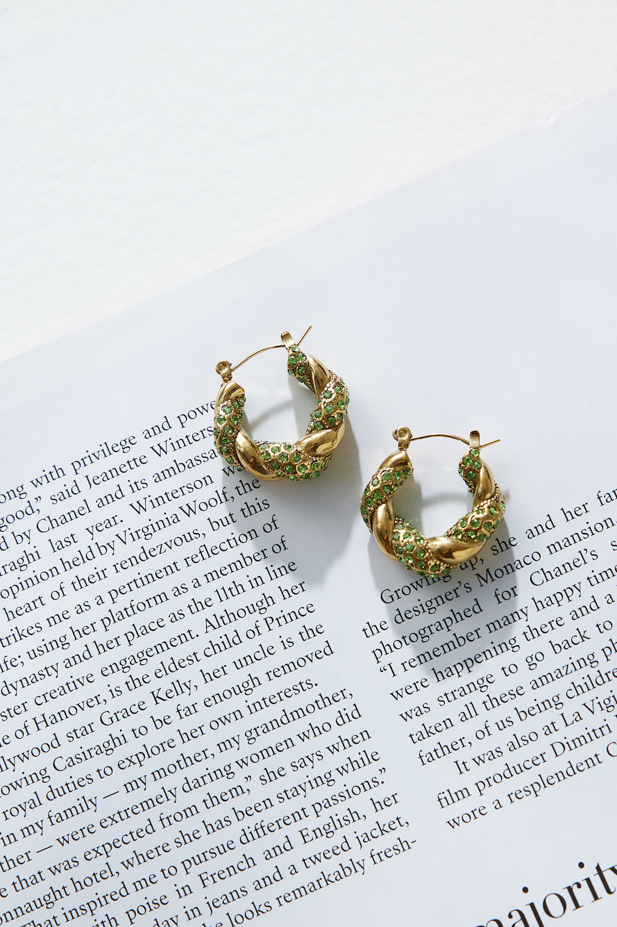 18-Carat Lover Crystal Earrings with Green Gold Jasmine's Boutique Australia