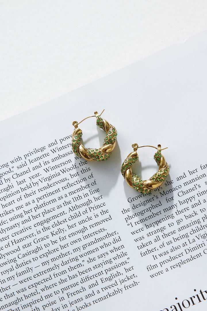 18-Carat Lover Crystal Earrings with Green Gold Jasmine's Boutique Australia