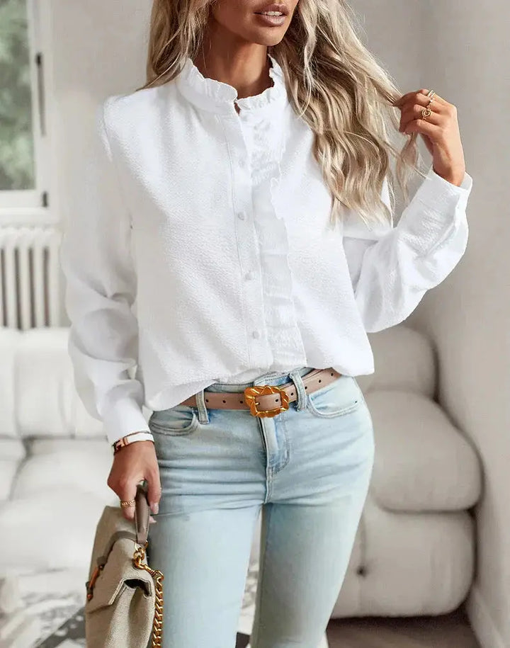 Soft Blush Ruffle Button-Up Blouse Jasmine's Boutique Australia