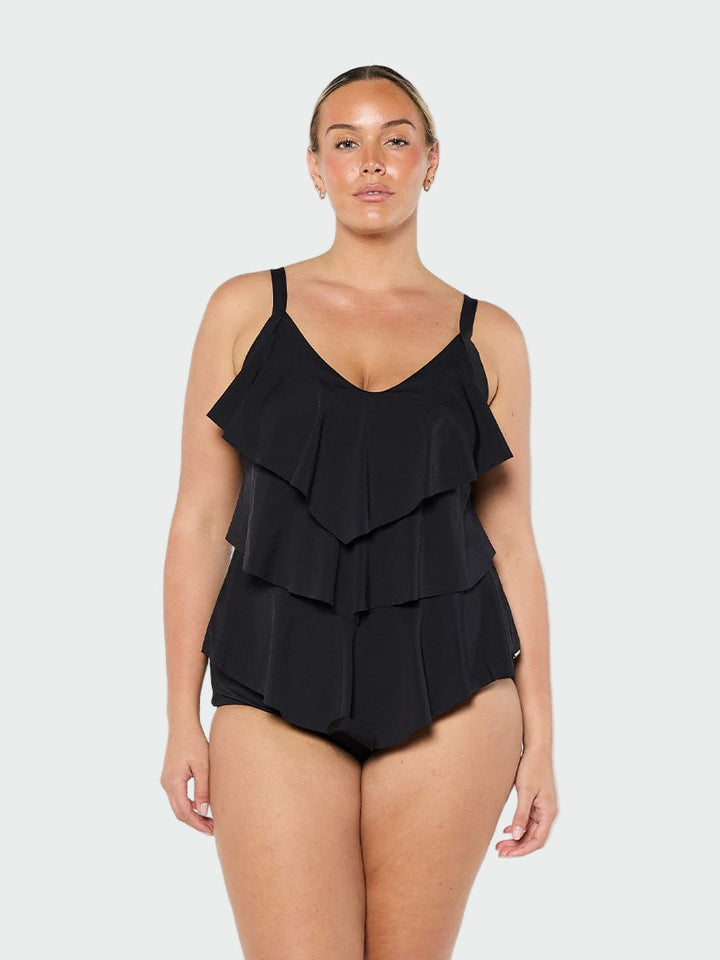Chlorine Resistant Black 3 Tier Tankini Top Jasmine's Boutique Australia