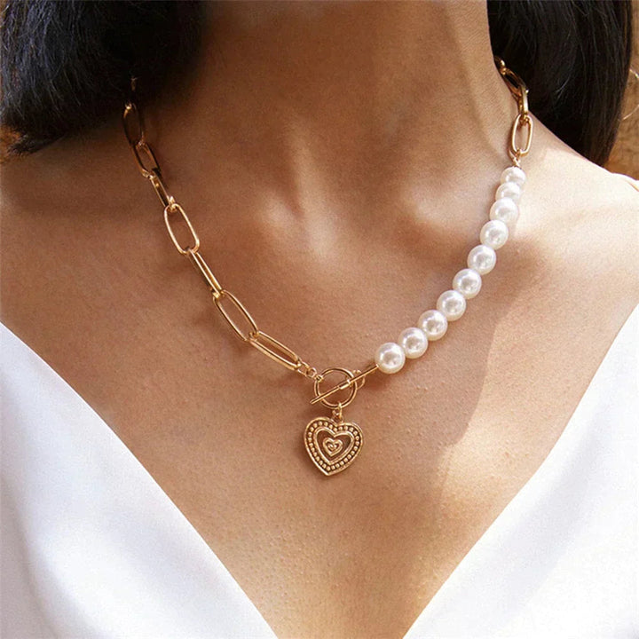 Pearl Heart Chain Necklace in Gold Jasmine's Boutique Australia