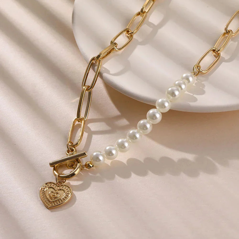 Pearl Heart Chain Necklace in Gold Jasmine's Boutique Australia