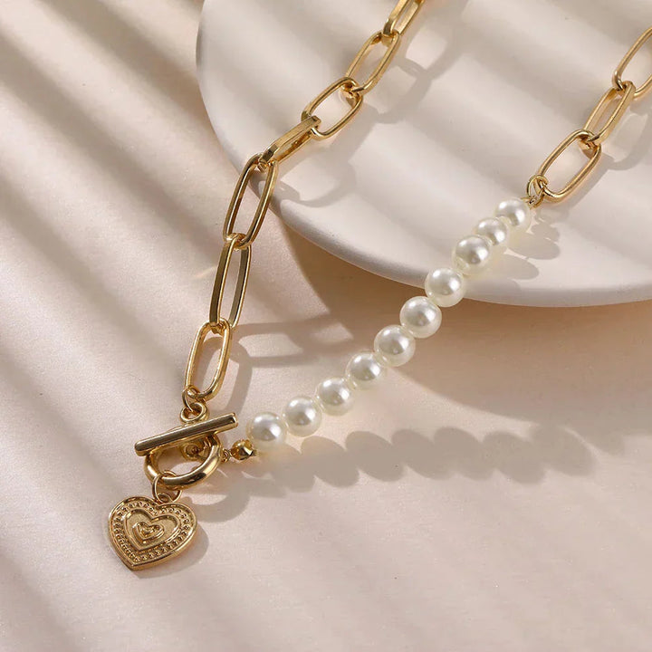Pearl Heart Chain Necklace in Gold Jasmine's Boutique Australia