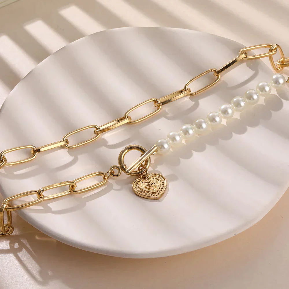 Pearl Heart Chain Necklace in Gold Jasmine's Boutique Australia